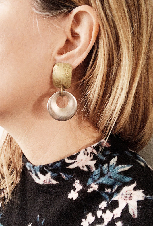 Vintage Bauer SF Mixed Metal Drop Earrings