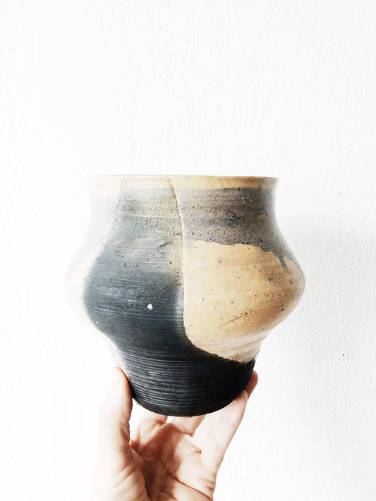 Vintage Indigo and Buff Ceramic Planter