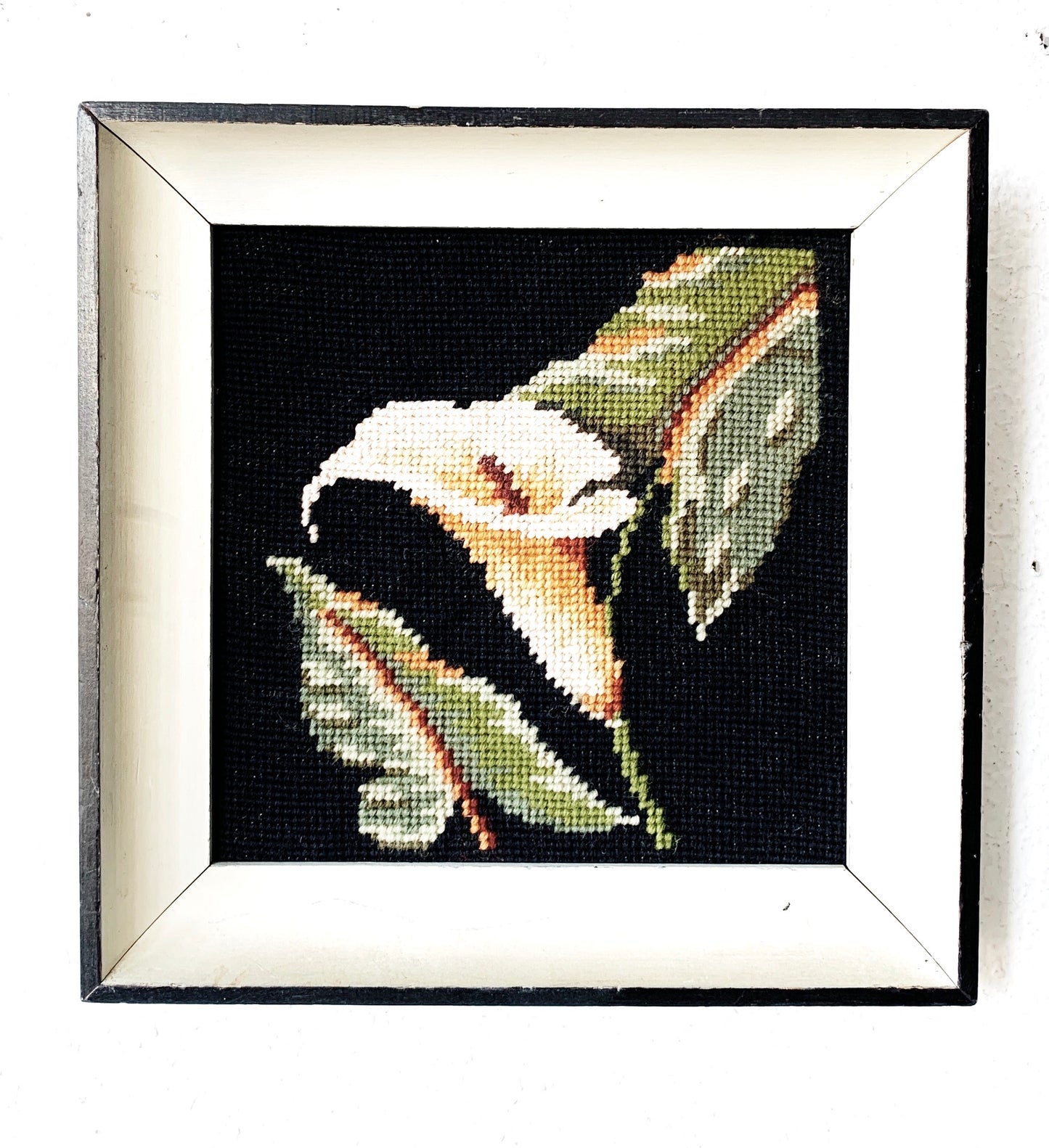 Vintage Framed Calla Lily Needlepoint
