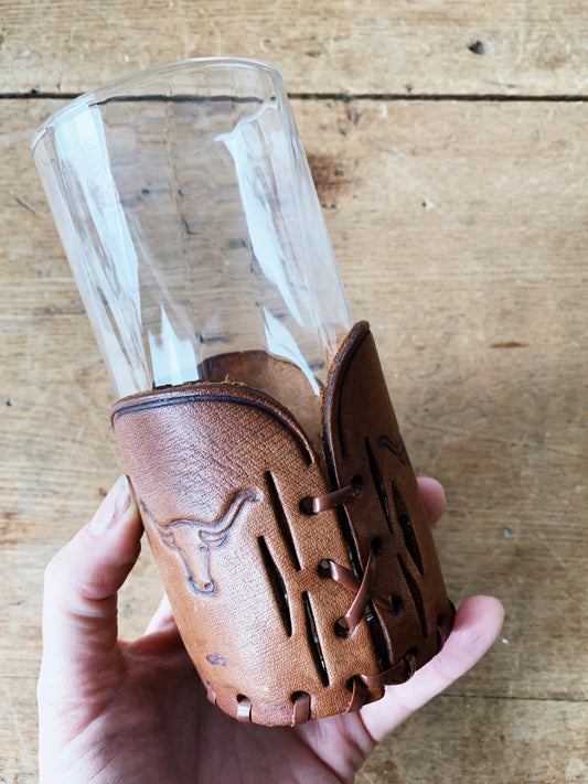 Glass Tumblers with Leather Holders