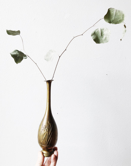 Vintage Art Deco Era Brass Iris Vase