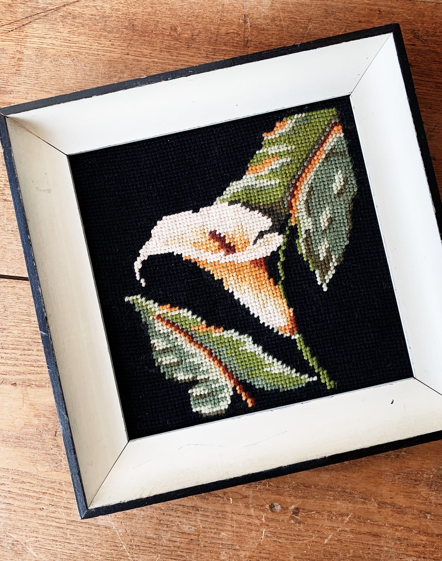 Vintage Framed Calla Lily Needlepoint