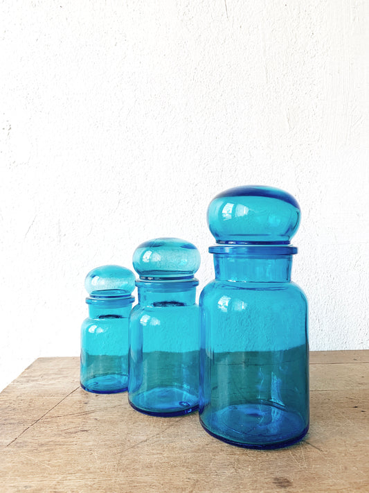 Vintage Belgium Blue Glass Bottles