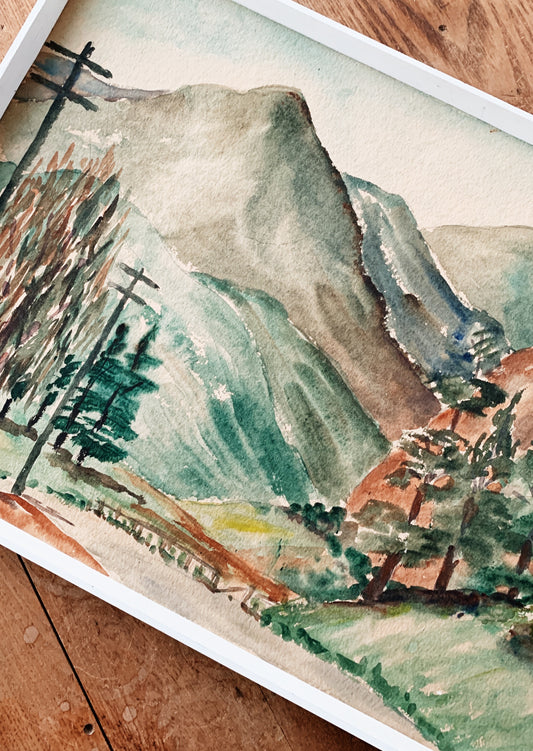 Vintage Framed Watercolor Landscape