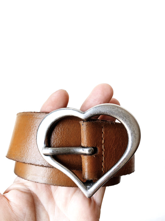 Vintage Leather Belt with Heart Buckle