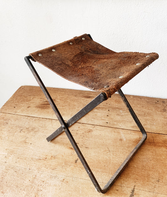 Vintage Suede Folding Stool