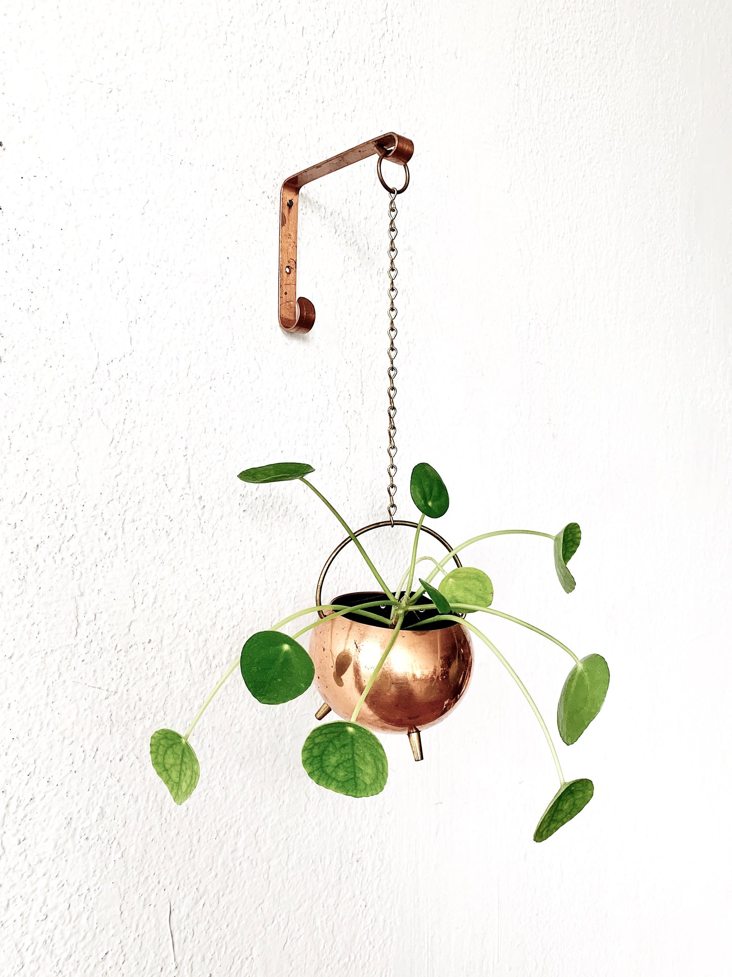 Vintage Hanging Copper Pot with Wall Bracket