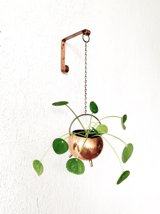 Vintage Hanging Copper Pot with Wall Bracket