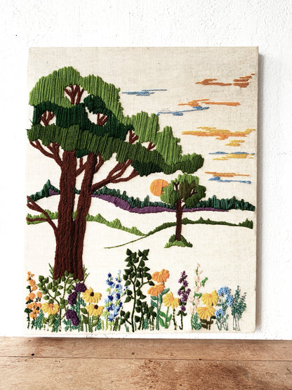Vintage Crewel Landscape