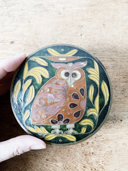 Vintage Enameled Lidded Brass Dish / Stash Box