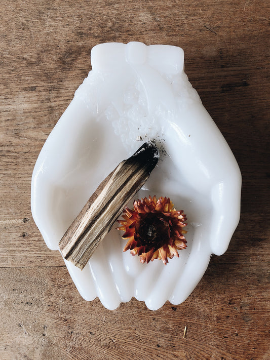 Vintage Milk Glass Hands Dish