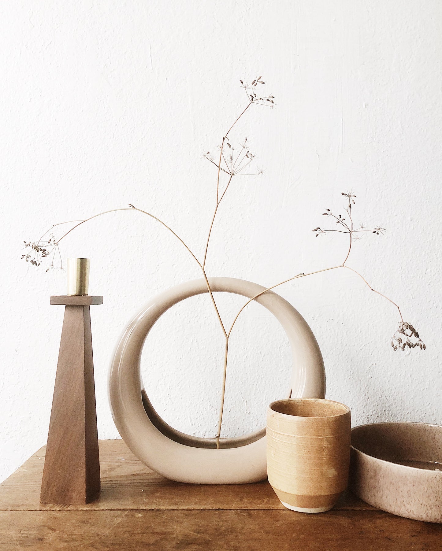 Vintage Buff Circular Ikebana Vase