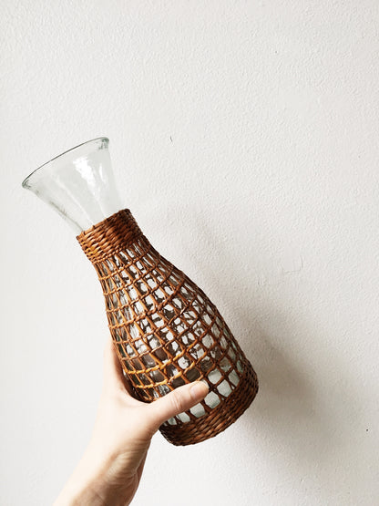Rattan Wrapped Glass Carafe / Vase