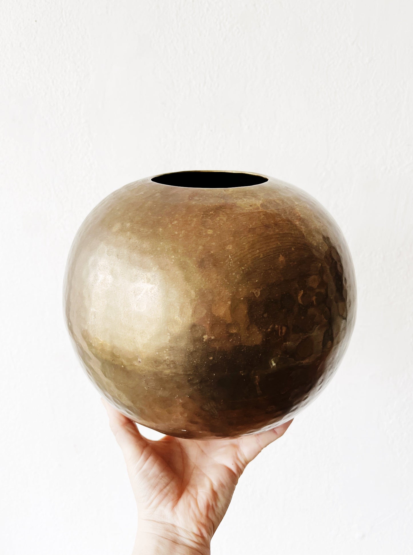 Vintage Hammered Brass Orb Vase