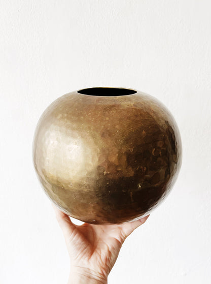 Vintage Hammered Brass Orb Vase