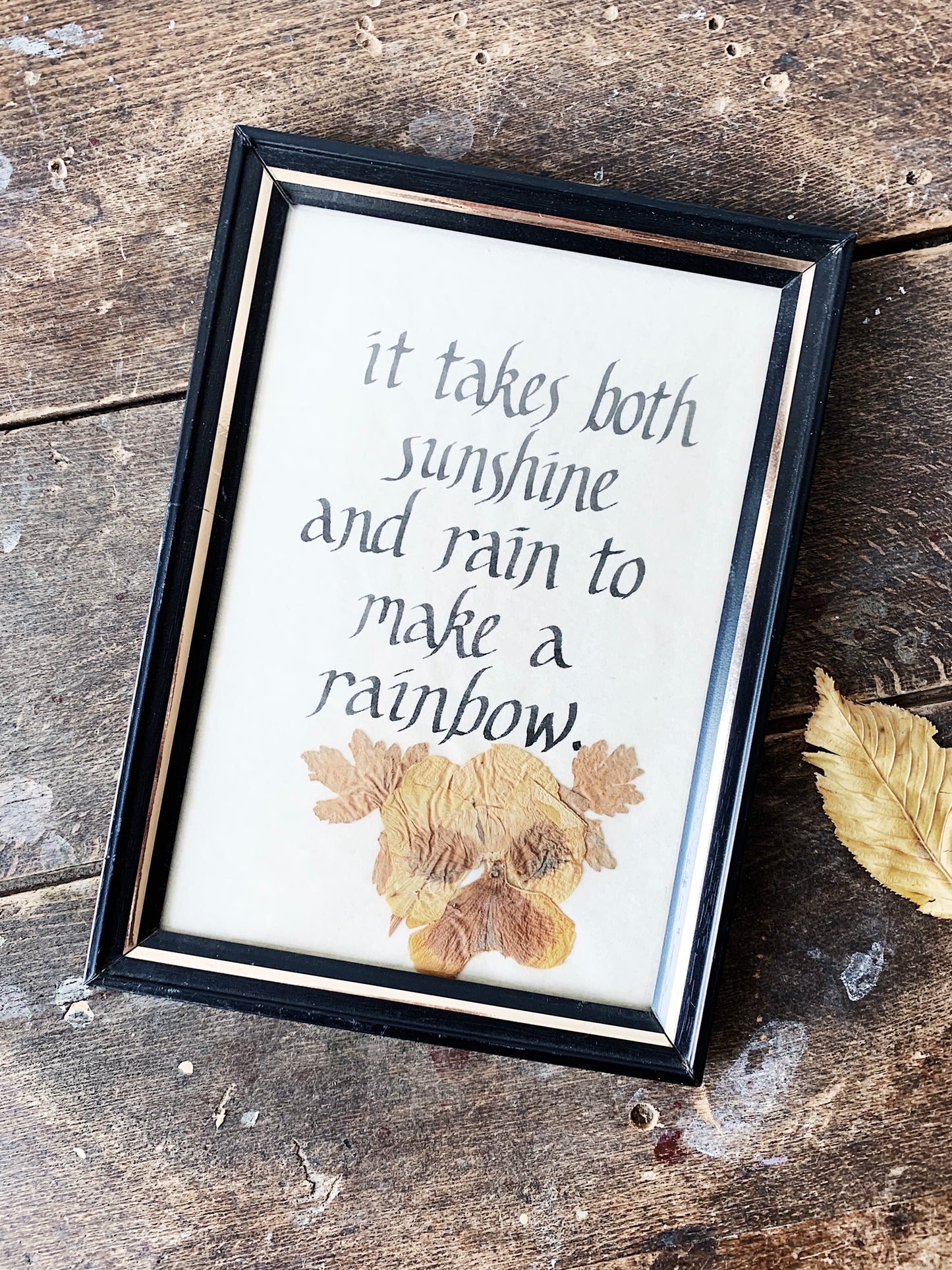 Vintage Framed Calligraphy with Dried Flower