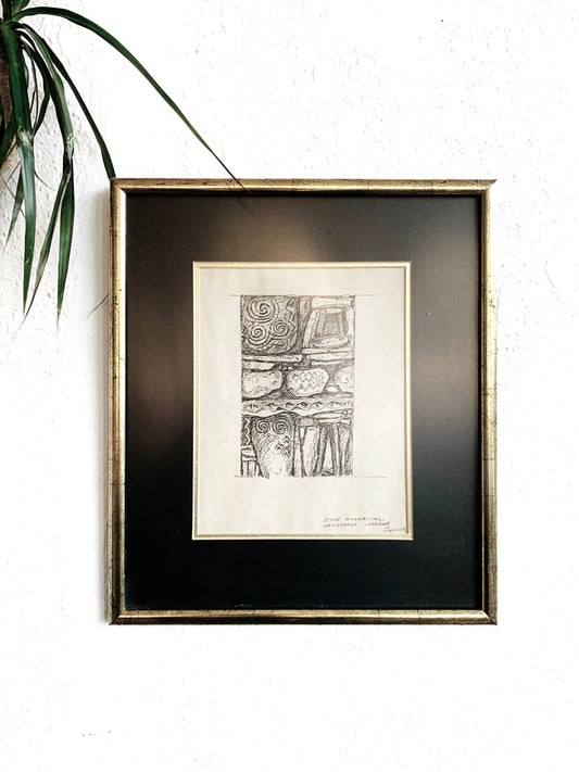 Vintage Framed Pen and Ink Drawing