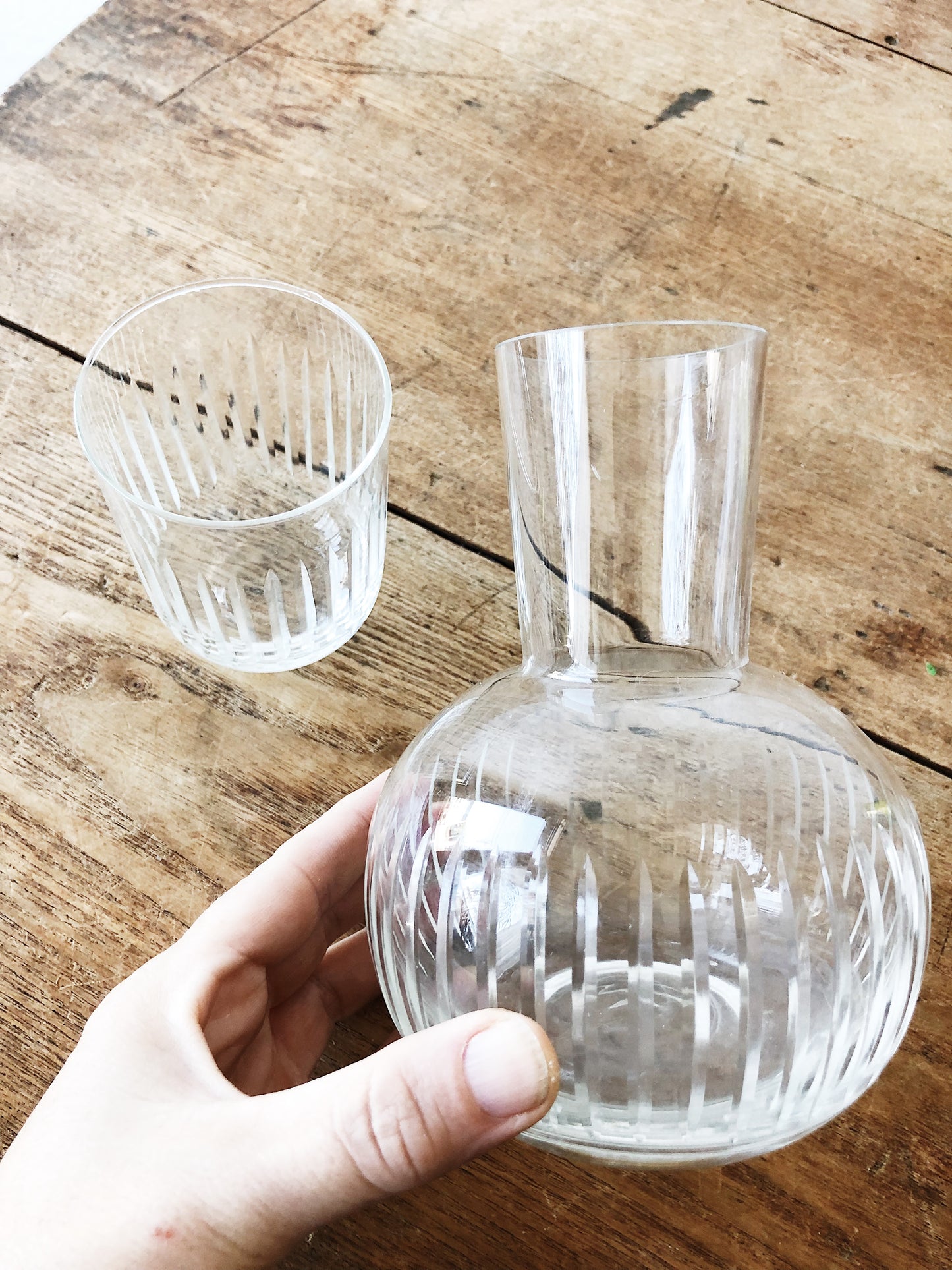 Vintage Crystal Bedside Carafe and Glass