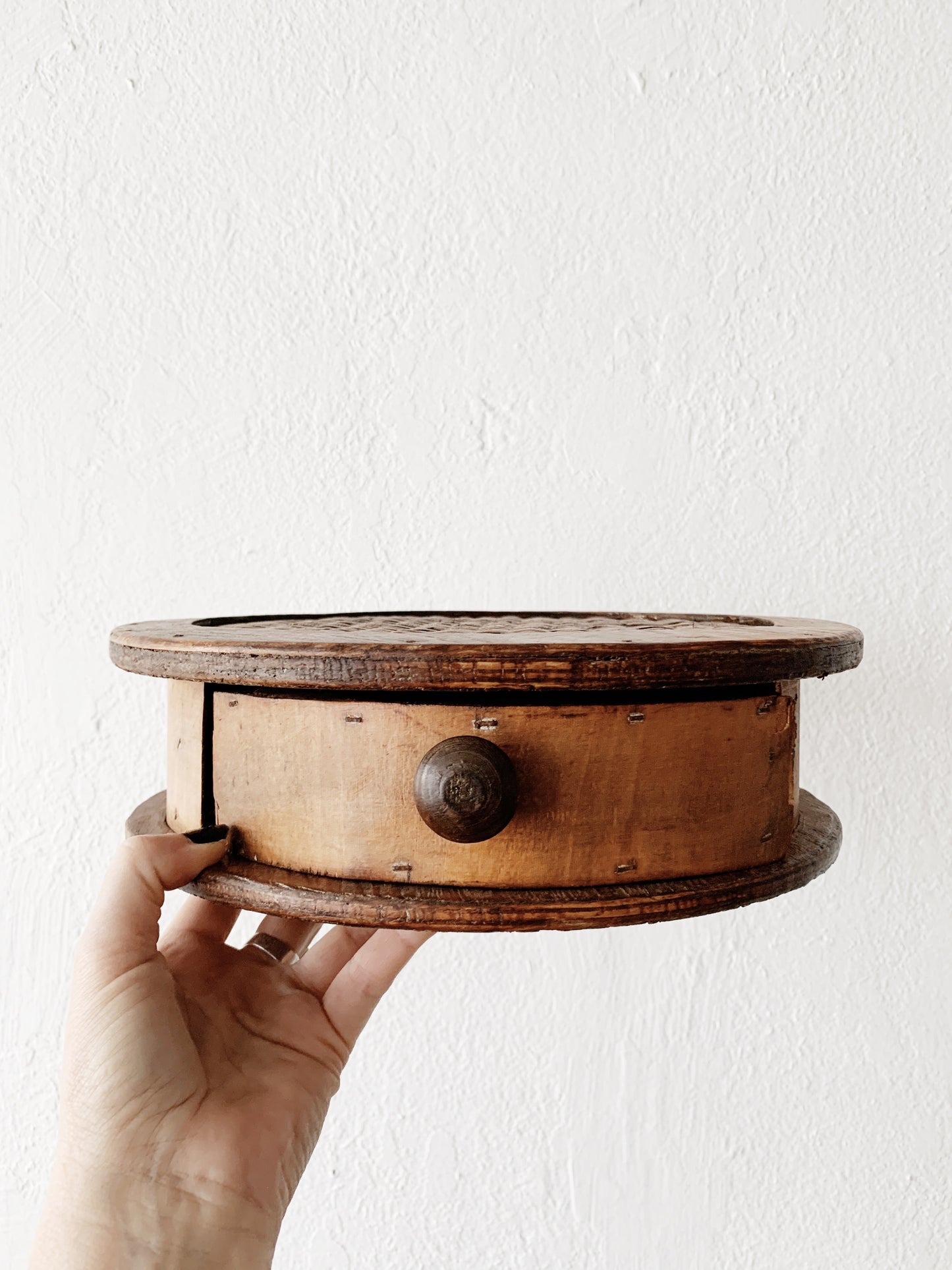Vintage Handmade Round Wood Box