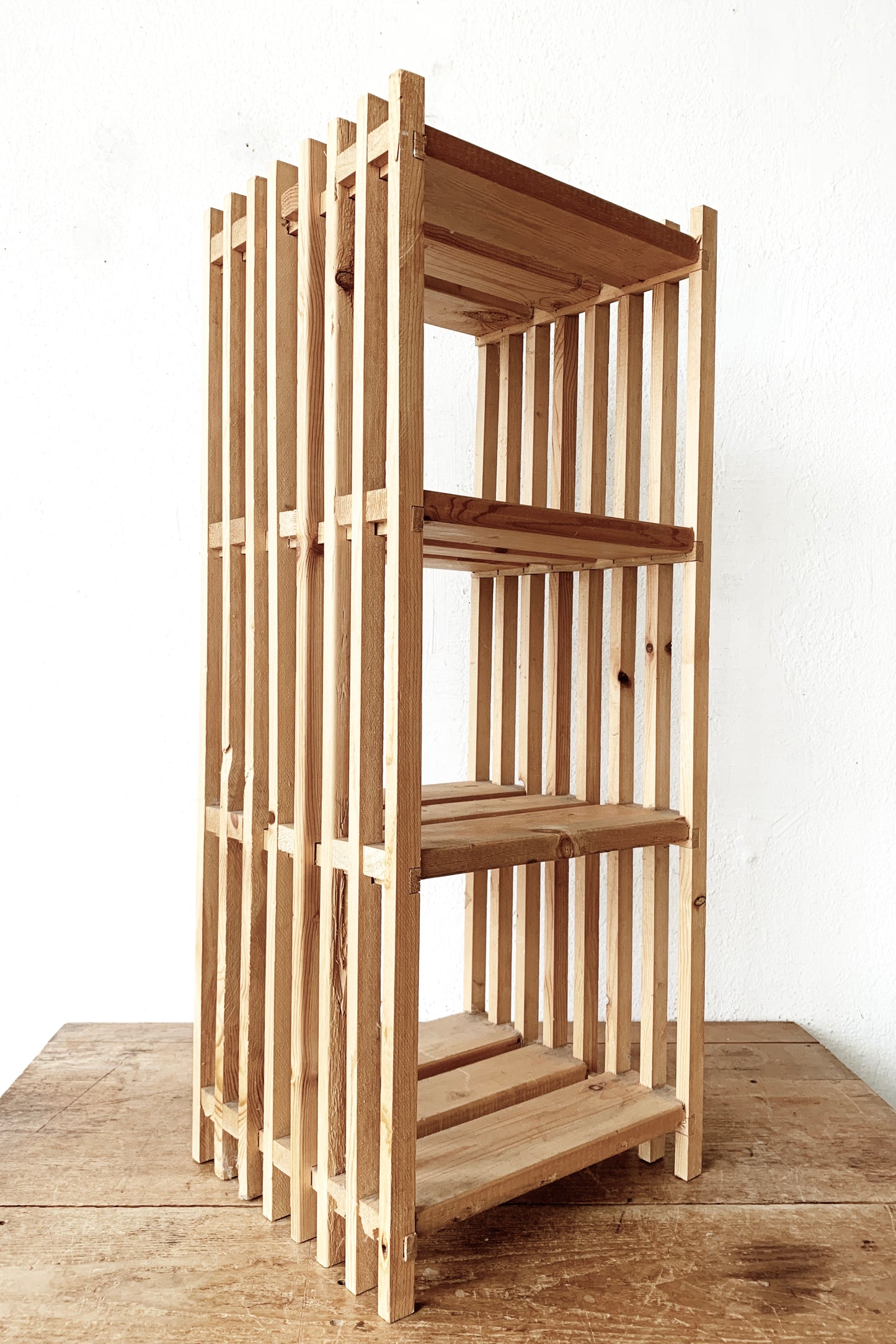 Slatted Natural Wood Shelf