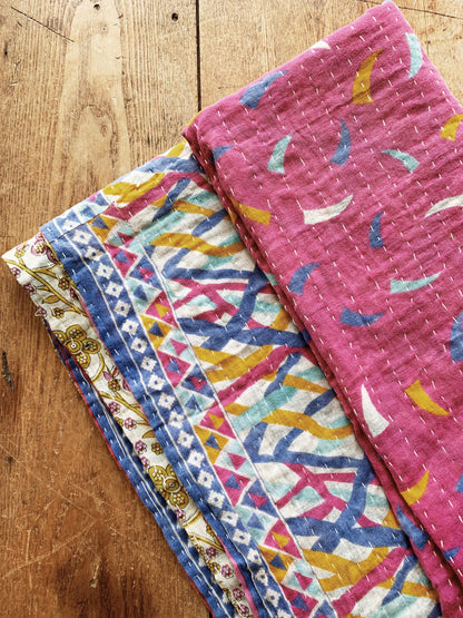 Vintage Reversible Cotton Kantha Quilt