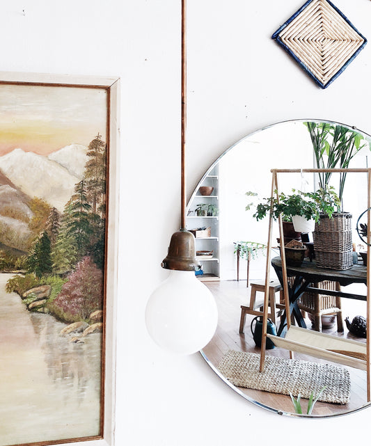 Large Vintage Round Industrial Edge Mirror