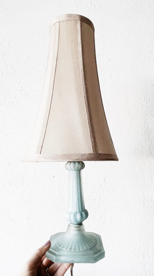 1940’s Glass Lamp with Silk Shade
