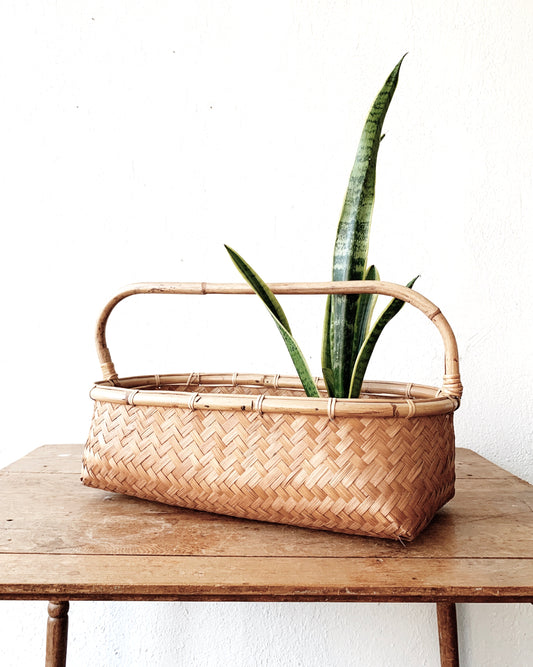 Vintage Long Narrow Handled Basket