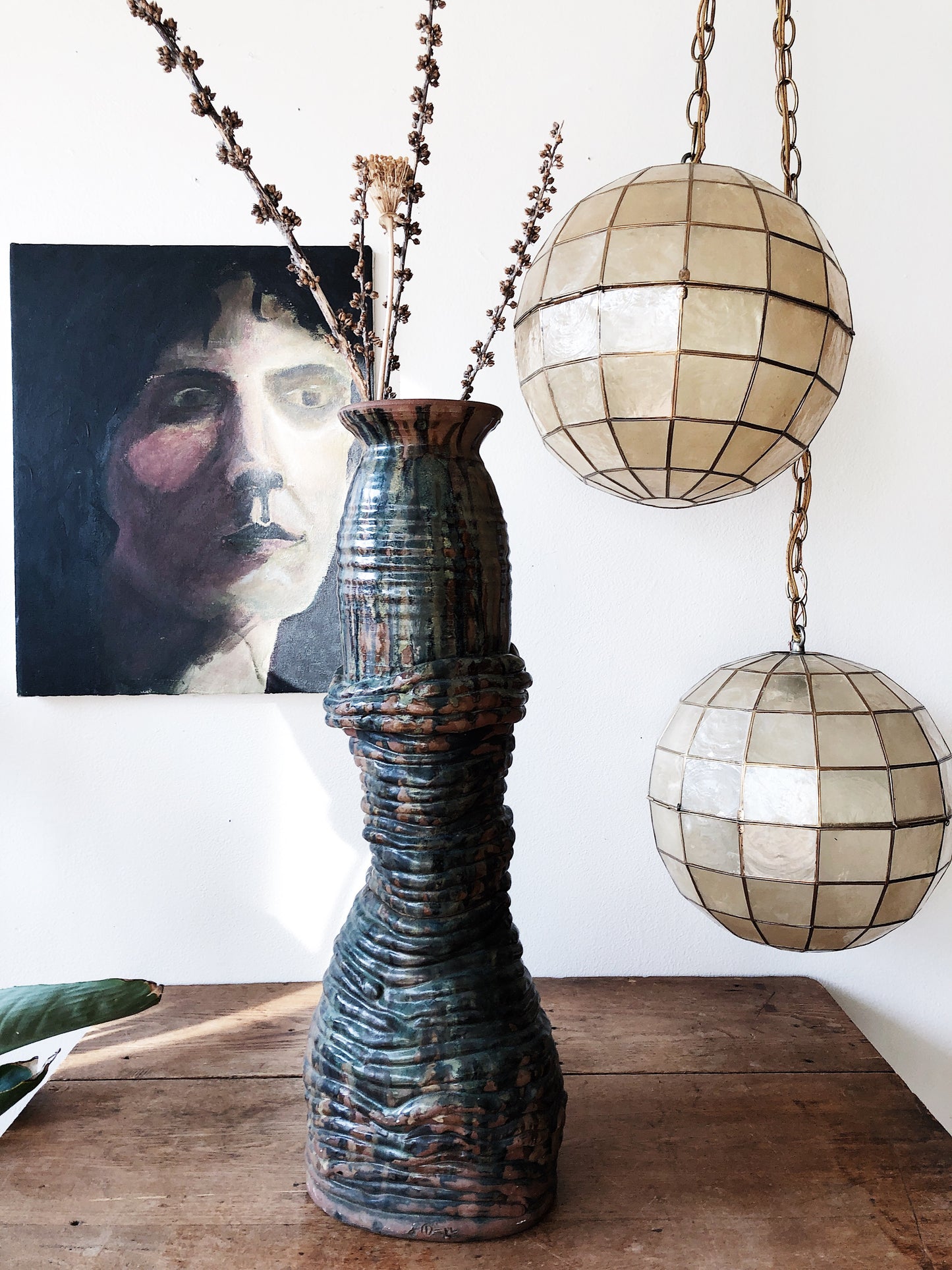 Vintage Capiz Globe Pendant Lamps