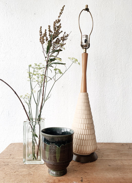 Mid Century Ceramic and Wood Lamp