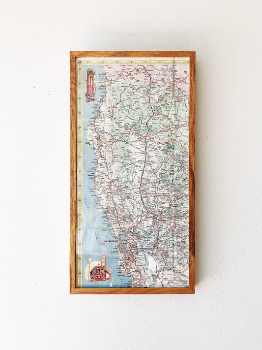 Vintage Framed Northern California Map