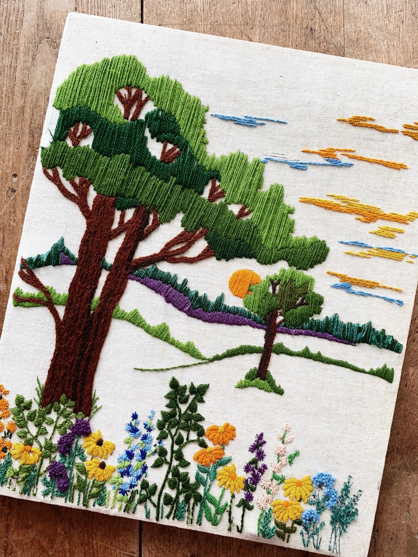 Vintage Crewel Landscape