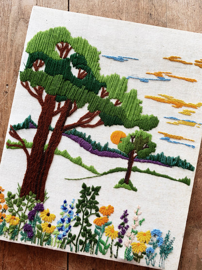 Vintage Crewel Landscape