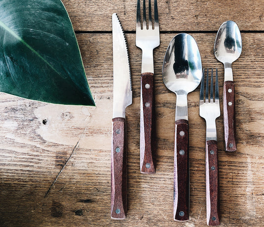 Vintage Set of Mod Wood Handle Flatware