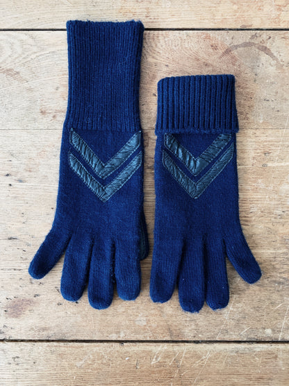 Vintage Knit Gloves with Leather