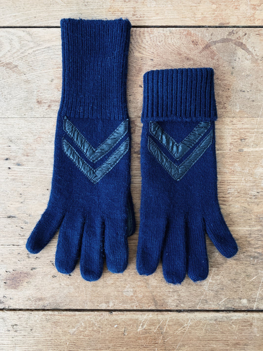 Vintage Knit Gloves with Leather