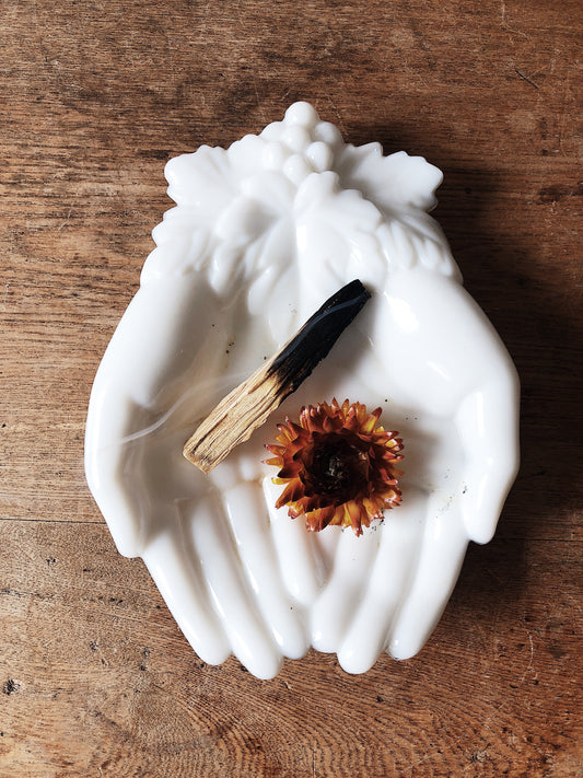 Vintage Milk Glass Hands Dish