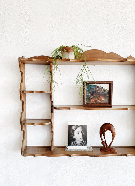 Large Vintage Wood Display Shelf