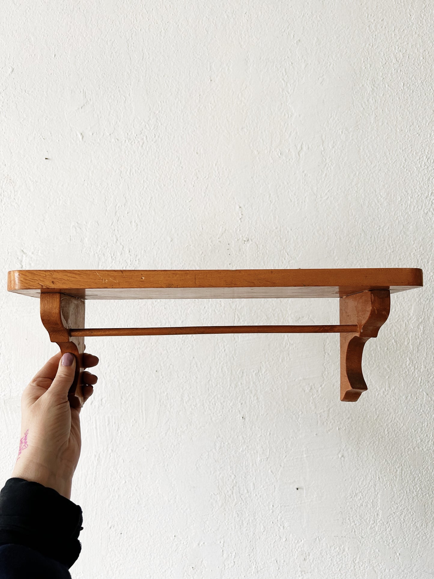 Vintage Wood Shelf with Hanging Bar