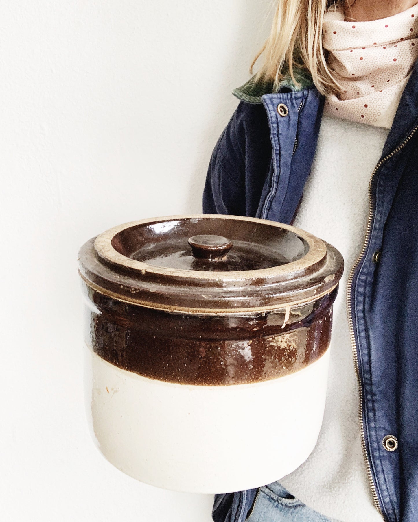Vintage Lidded Salt Glaze Crock