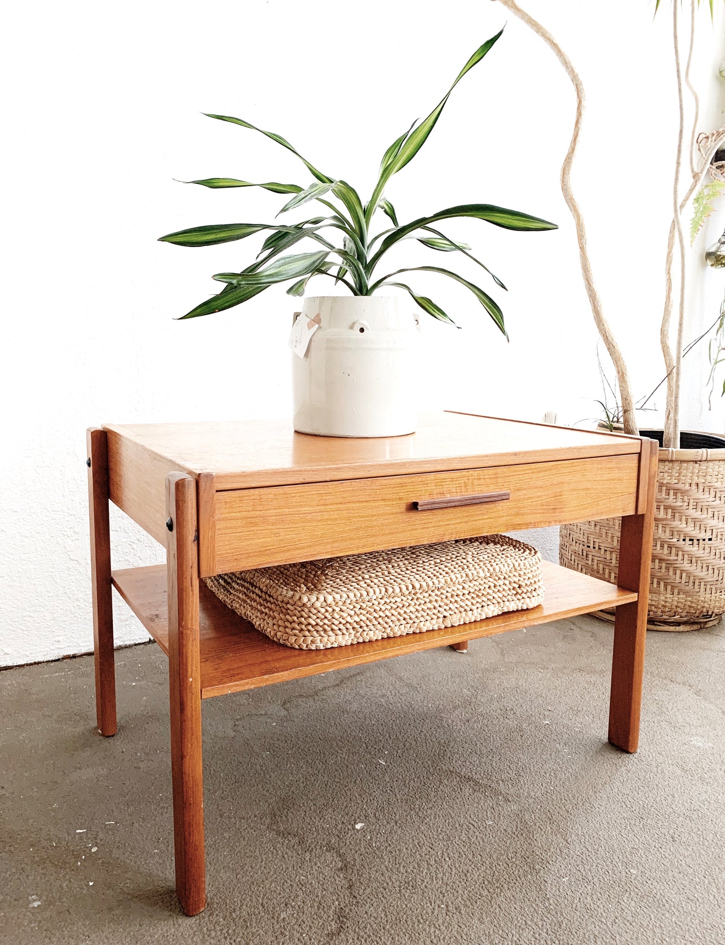 Vintage Wood End Table with Drawer