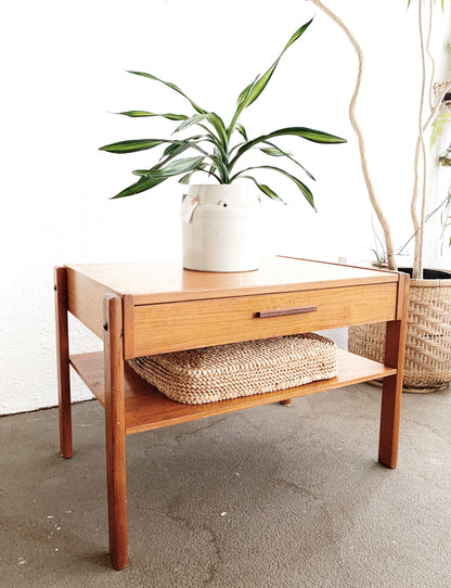 Vintage Wood End Table with Drawer