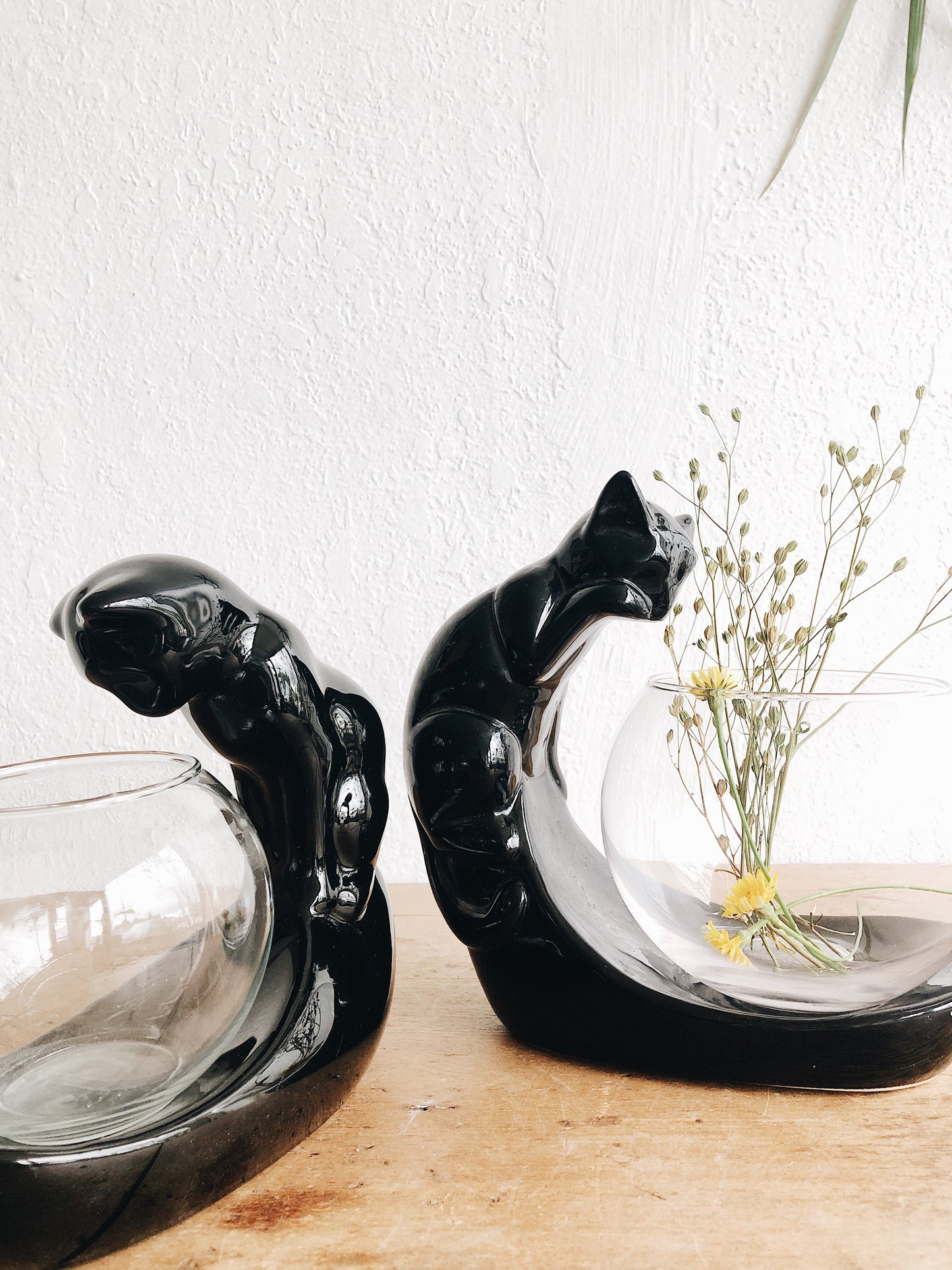 Vintage Ceramic Cat with Fishbowl Terrarium