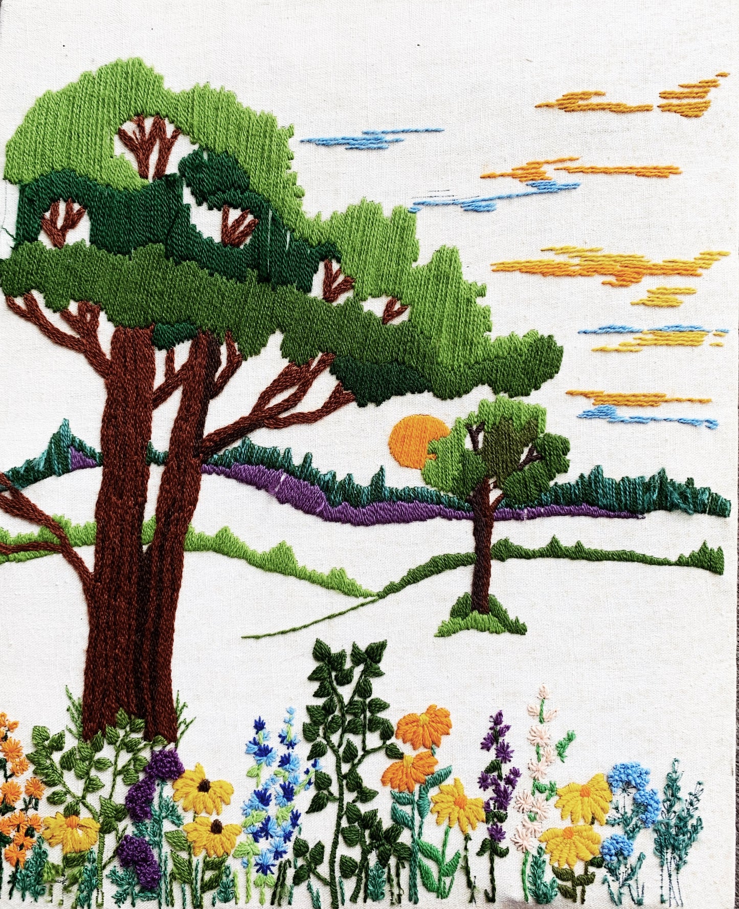 Vintage Crewel Landscape