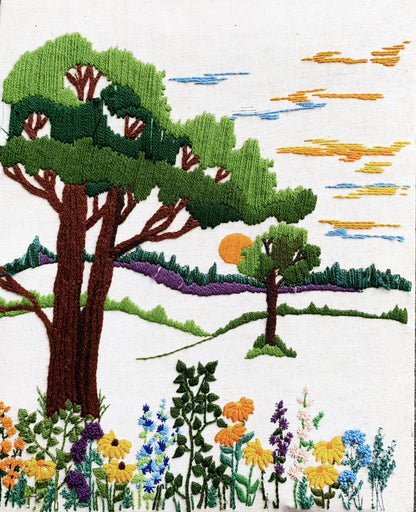 Vintage Crewel Landscape