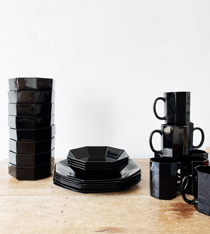MCM French Arcoroc Octime Black Glass Dinnerware