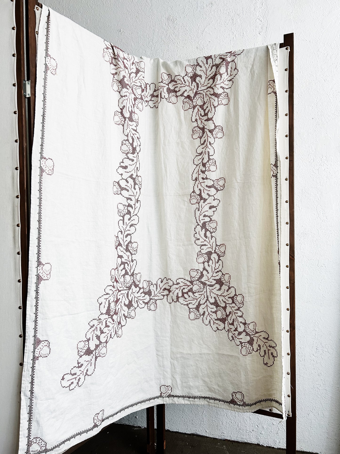 Large Vintage Embroidered Linen Tablecloth