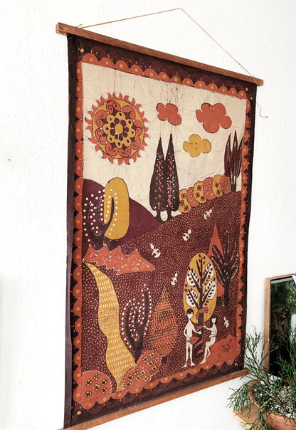 Large Vintage Cotton Batik Tapestry Hanging