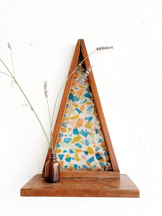 Handmade Vintage Triangle Shelf with Confetti Glass