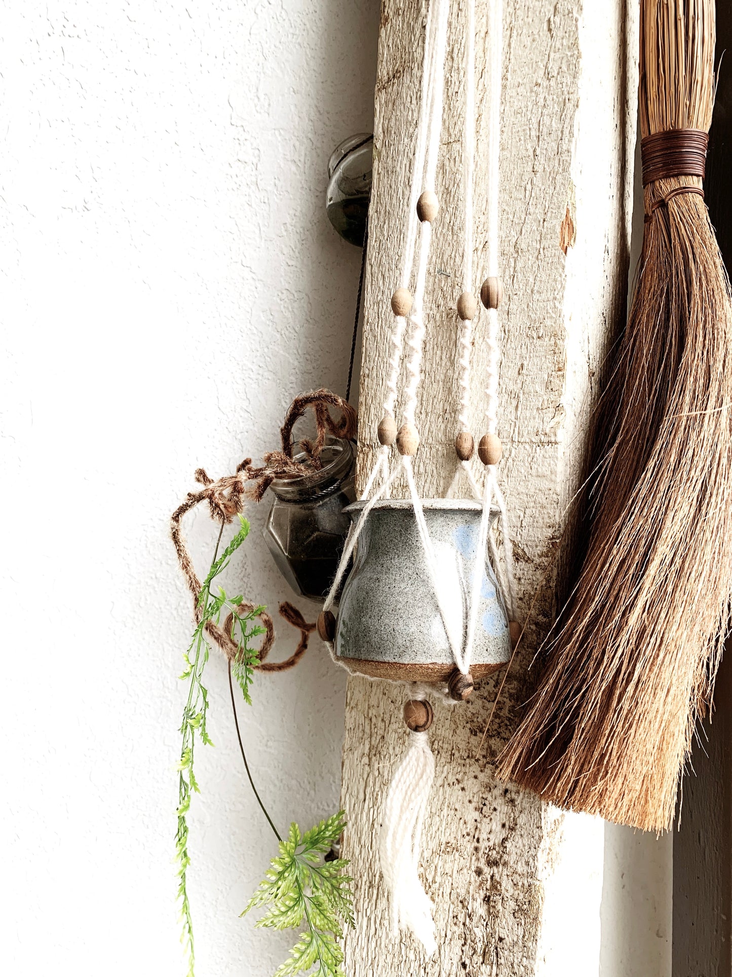 Vintage macrame with Ceramic Vessel